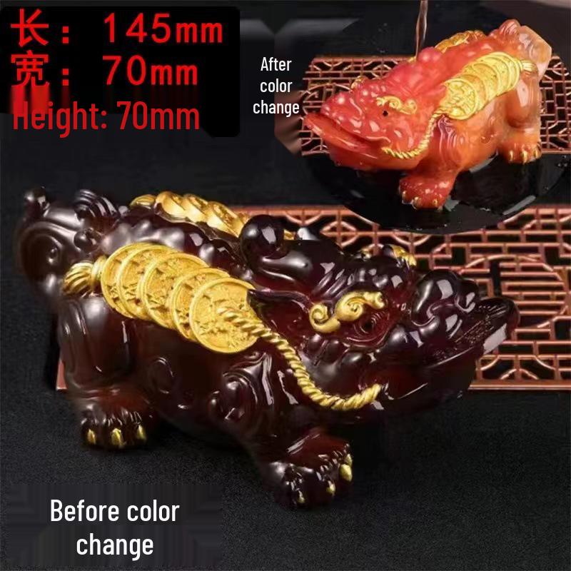 Luxury Resin Pixiu Tea Pet: Color-Changing Wealth-Attracting Ornament for Tea Sets.