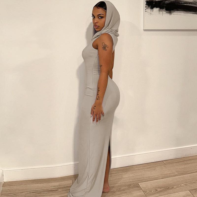 Bodycon šaty s kapucí a dlouhým rukávem - Styl evropských a amerických celebrit