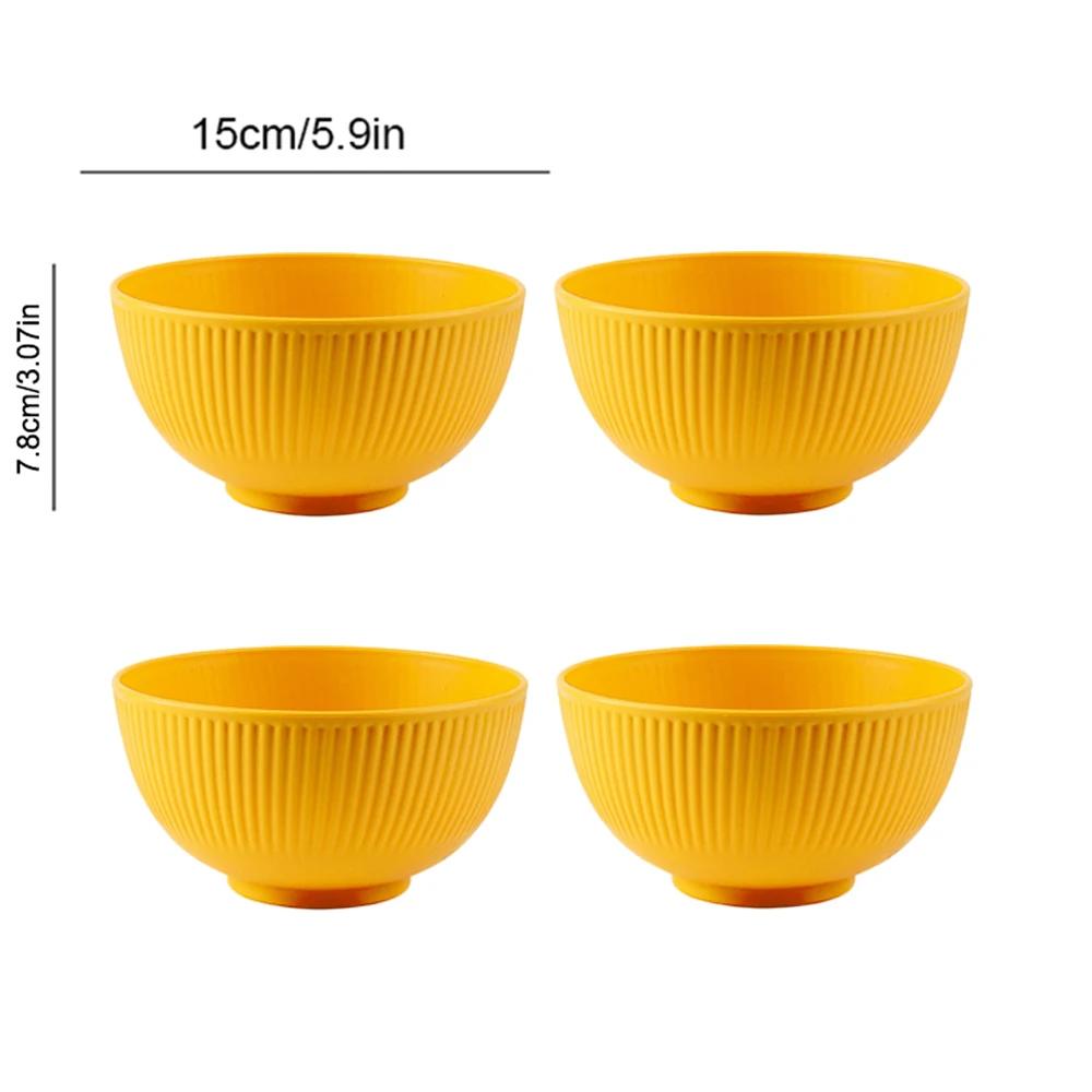 4Pcs Kitchen Tableware Wheat Straw Bowl Food Grade Wheat Rice Bowl Tableware Food Container Dessert Salad Rice Bowl Sets