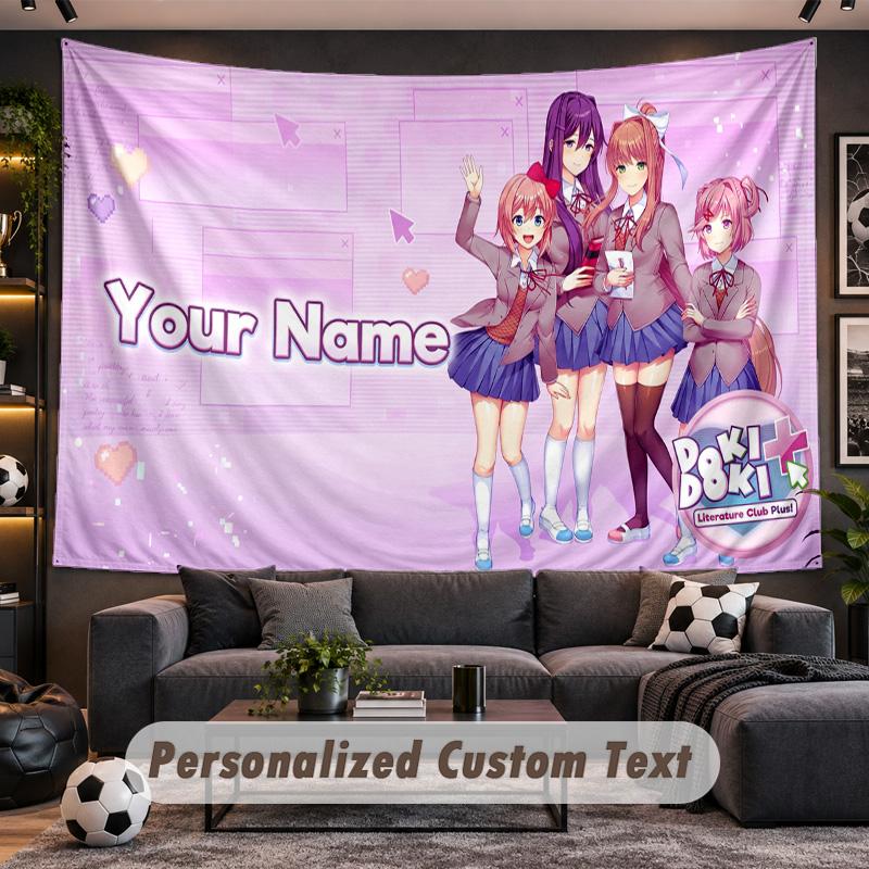 Doki Doki Literature Club Personalized Tapestry Support Custom Name, Wall Art Home Decoration