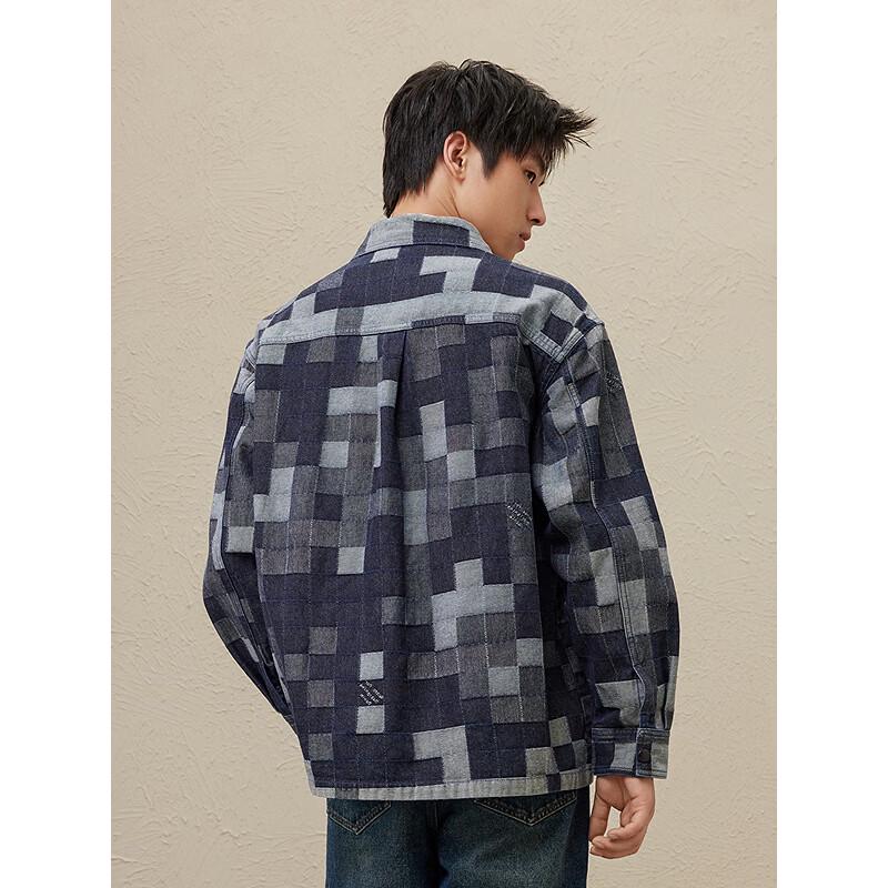 Veste en jean ample à carreaux et patchwork pour homme GXG
