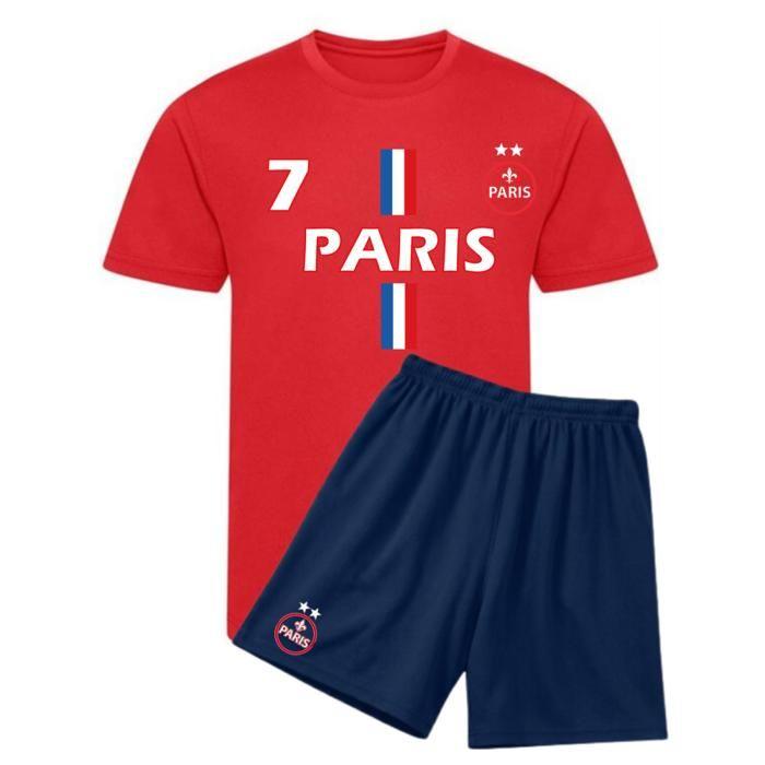 Ensemble Foot Enfant inspiré Paris 2 Étoiles - Maillot et Short - Édition Champions - Rouge