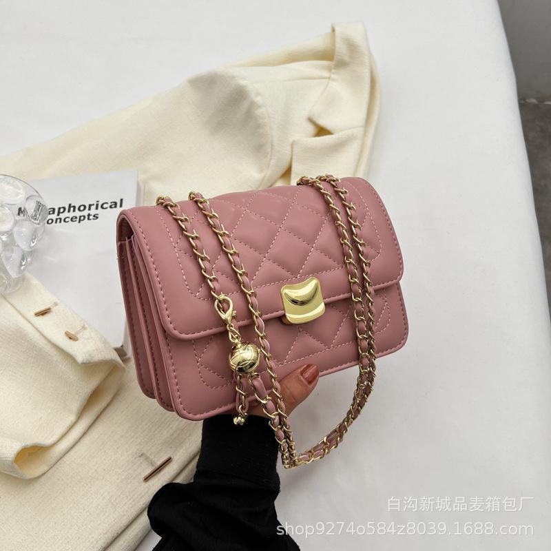 Popular popular fashion diamond chain small bag women's bag 2025 new trendy simple embroidered thread shoulder messenger bag