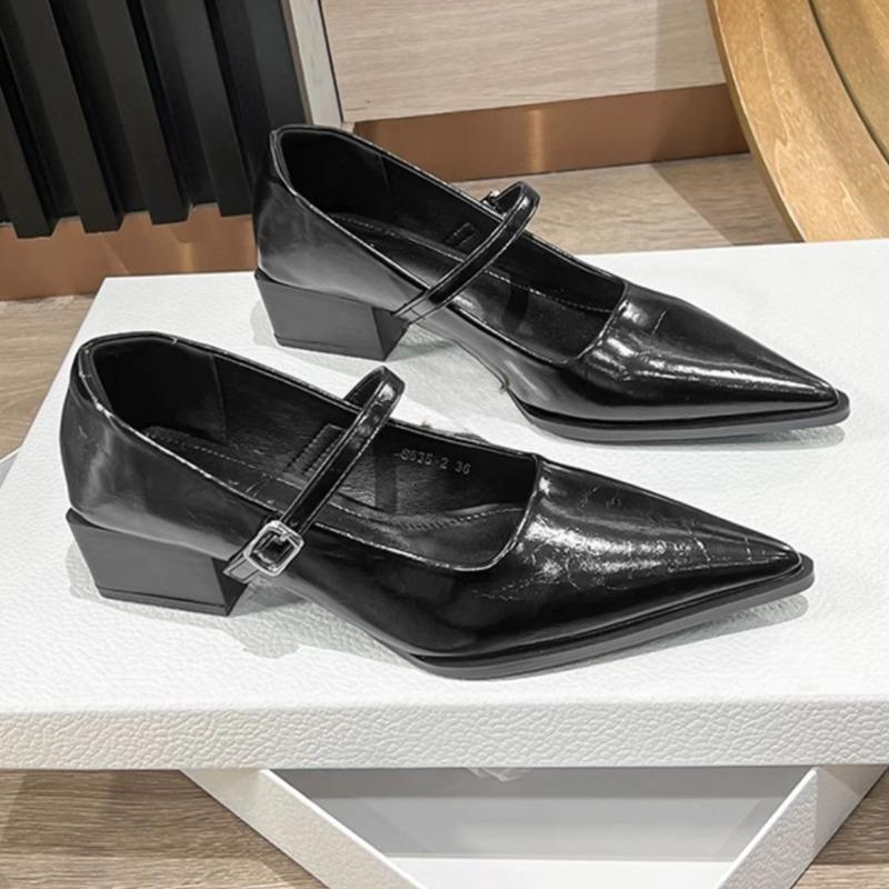 Fashion Mid Heels Women Pointed Toe Shoes 2025 New Autumn Shallow Chunky Shoes Fashion Buckle Pumps Elegant Party Dress Chaussures Femme
