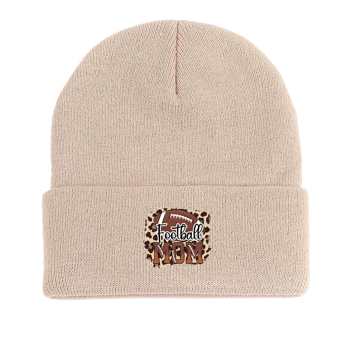 

Футбольная мама теплая вязаная шапка бини, футбольные шапки Skullies, шапки Cancer Chemo конфетного цвета, повседневная вязаная шапка Gorro Beanie as the picture бежевый