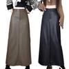 2025 A/W Women's Retro PU Leather Slit A-Line Mid-Length High Waist Skirt
