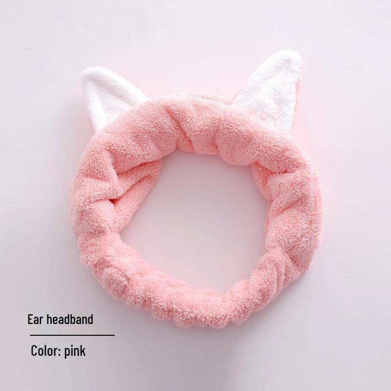 Women's Quick-Dry Coral Fleece Bath Wrap with Buckle, Hair Cap, and Cute Makeup Headband