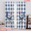 2D Flat Printing 2pcs Curtain Curtain Roosters On Blue Checkered Digital Printed Polyester Drapes Seasonal Party & Holiday Decor