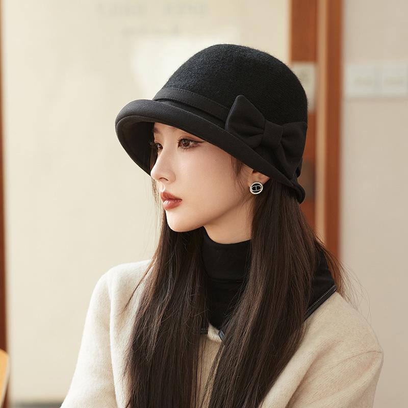 Women's Winter Wool Felt Elegant Bow Bucket Hat