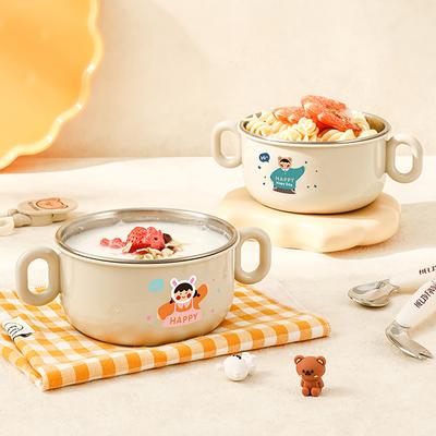 WORTHBUY 304 Stainless Steel Children Rice Bowl With Double Handle Cute Anti-scalding Soup Bowl Noodle Bowl Kitchen Tableware