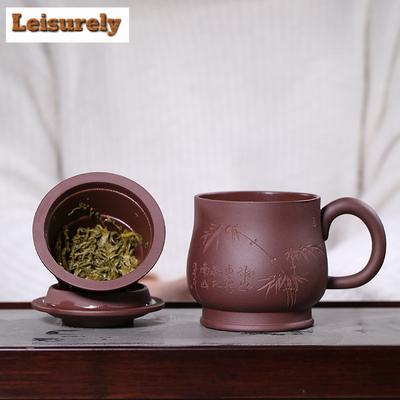 400ml Yixing Ton Teetasse mit Filter Meister Handgefertigt Haushalt Büro Infuser Kessel Handgeschnitzt Bambus Tee- und Wasser-Trennung