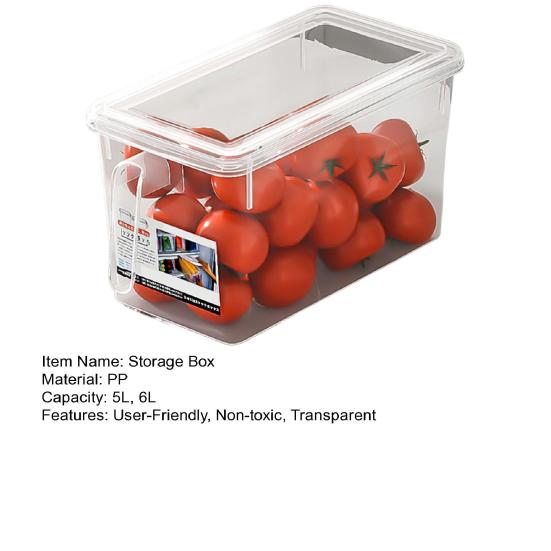 Refrigerator Organizer Transparent Food Box with Handle Lid Food-Grade Fridge Organizer Storage Bin for Fruits Vegetables Salads