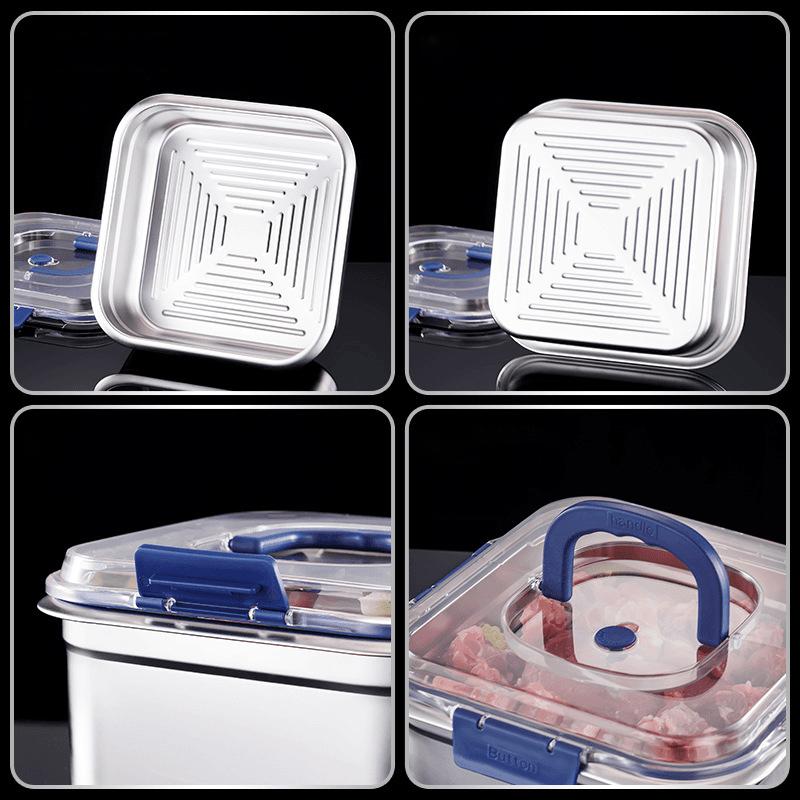 Large Capacity Stainless Steel Crisper With Handle Airtight Lid Leak-Proof Lunch Box Rectangular Fresh-Keeping Box Refrigerator