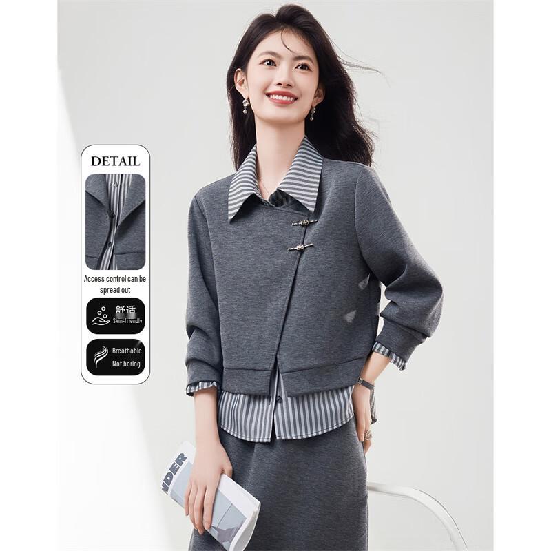 Women's Spliced Faux Two-Piece Long-Sleeve Sweatshirt