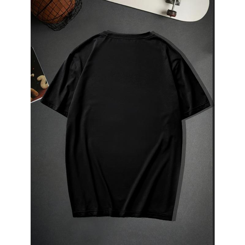 European sizes Trendy Skeleton & Letter Pattern Print Men's Comfy T-shirt For Halloween, Graphic Tee Men's Summer Outdoor Clothes