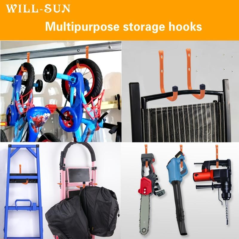 6/12pcs Heavy-Duty Metal Garage Hooks Wall-Mounted Bike and Garden Tool Hanging Storage Hooks Polished Carbon Steel Easy Install