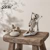 Dark Theme Halloween Decor Yoga Skeleton Statue, Funny Dead Figure for Party Decor, Creative Pose Skull Design Resin Gothic Ornament Haunted