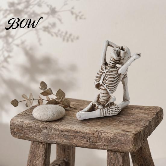 Dark Theme Halloween Decor Yoga Skeleton Statue, Funny Dead Figure for Party Decor, Creative Pose Skull Design Resin Gothic Ornament Haunted