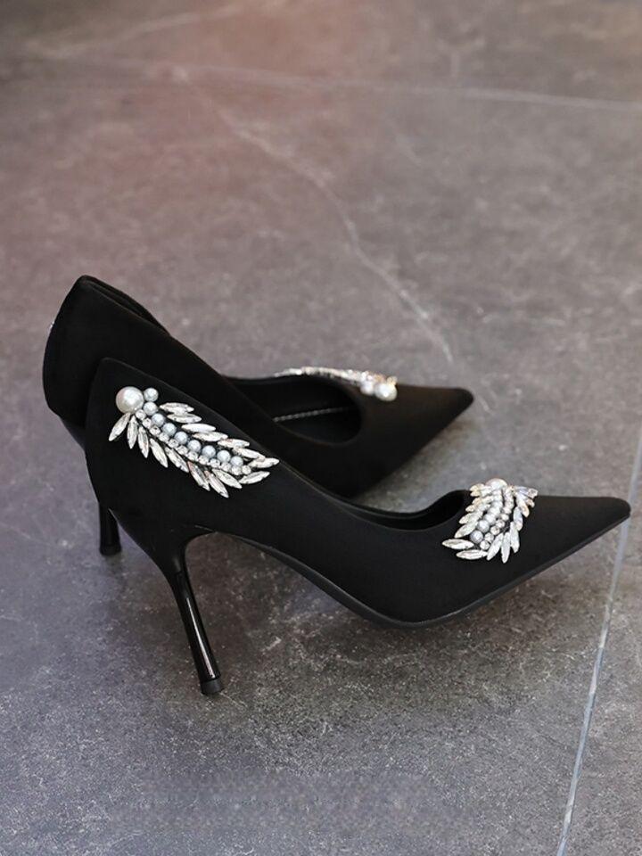 2025 Autumn New Beautiful Elegant High Heels with Diamonds French Temperament Thin Heels Not Tired Feet Professional Fashion Shoes