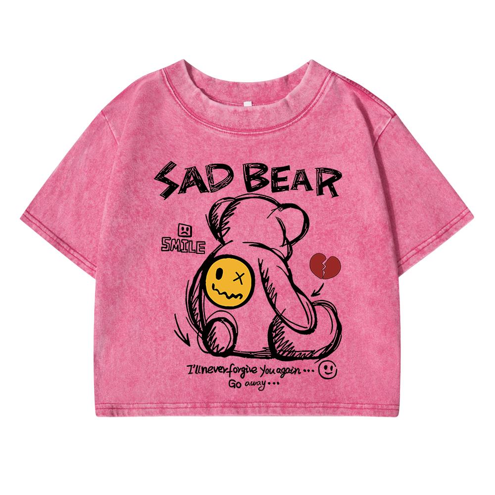 

Heartbroken Little Bear Print Women Washed Shrot Clothes Fashion Tshirts Street Breathable Tee Tops Cool Summer T Shirts M