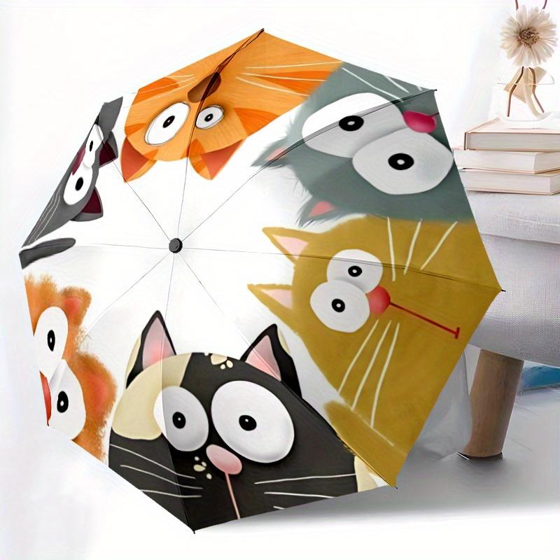 1 Stück Automatisch faltbarer Regenschirm mit Katzenmotiven, Tragbares & faltbares Design mit 8 Speichen, Lässiges Outdoor-Accessoire Halloween- und Weihnachtsgeschenke yy2