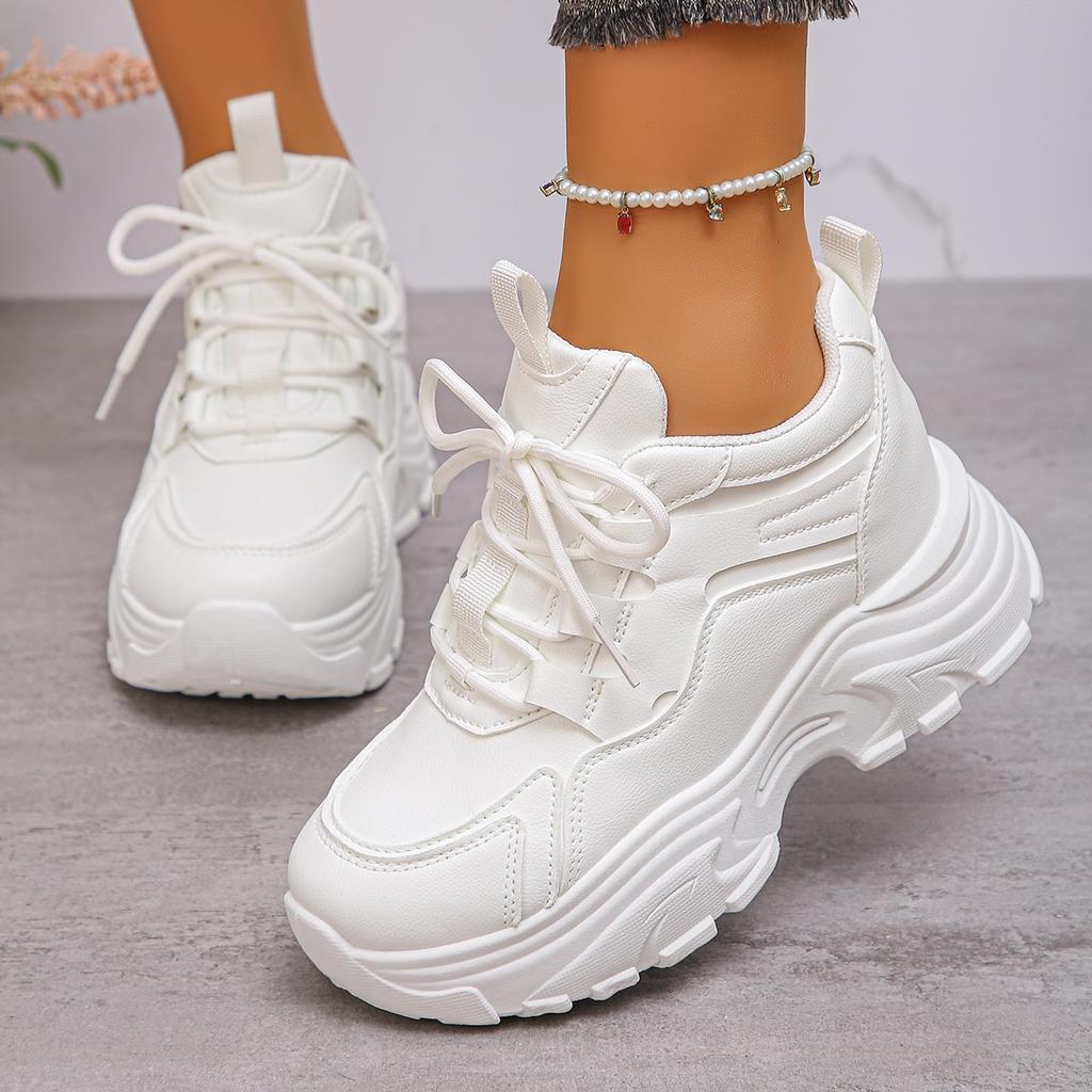 New Fashion Platform Sports Shoes for Women 2025 Autumn White Chunky Sneakers Woman Thick Sole Height Increasing Walking Shoes