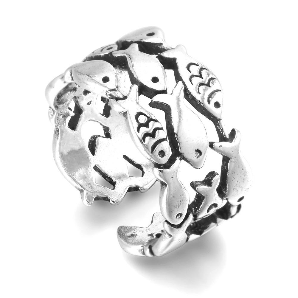 Adjustable Silver Plated Ring with Cute Copper Fish Design