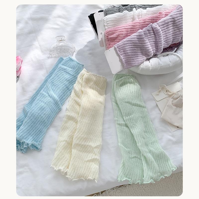Children's Lightweight Socks Cover Leg Warmer with Ruffled Edges Macaron Color for Girls Spring Summer Wear