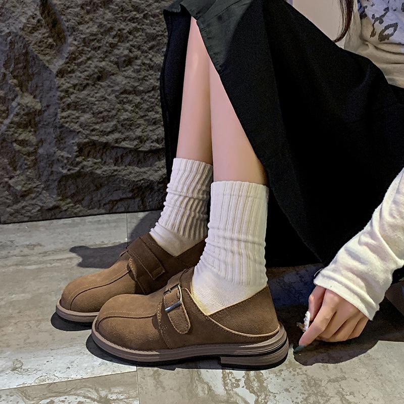 Leder zwei Schuhe Damen Herbst neu vielseitig Retro ein Pedal dick Absatz einzelne Schuhe