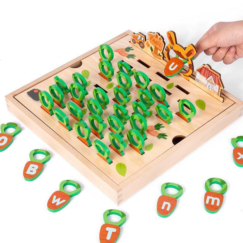 Children's cartoon vegetable memory game rabbit pulling radish farm letter cognition board game memory chess wooden toy