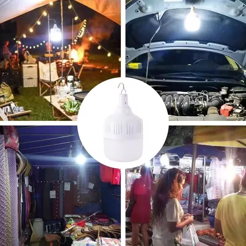 2PCS Outdoor Bulb Rechargeable Led Bulb Portable Hook Three-Level Brightness Durable Endurance Power Outage Emergency Bulb