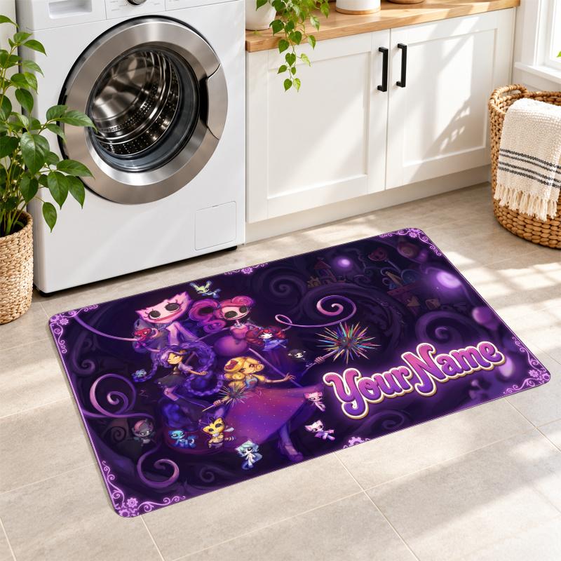Poppy Playtime Custom Text Flannel Floor Rug Soft Kitchen Mat Personalized Non Slip Carpet