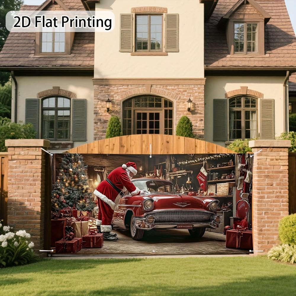 2D Flat Banner, 2D Flat, 1pc Holiday Santa Claus Garage Door Decoration - 2D Flat Printing, Christmas Decoration