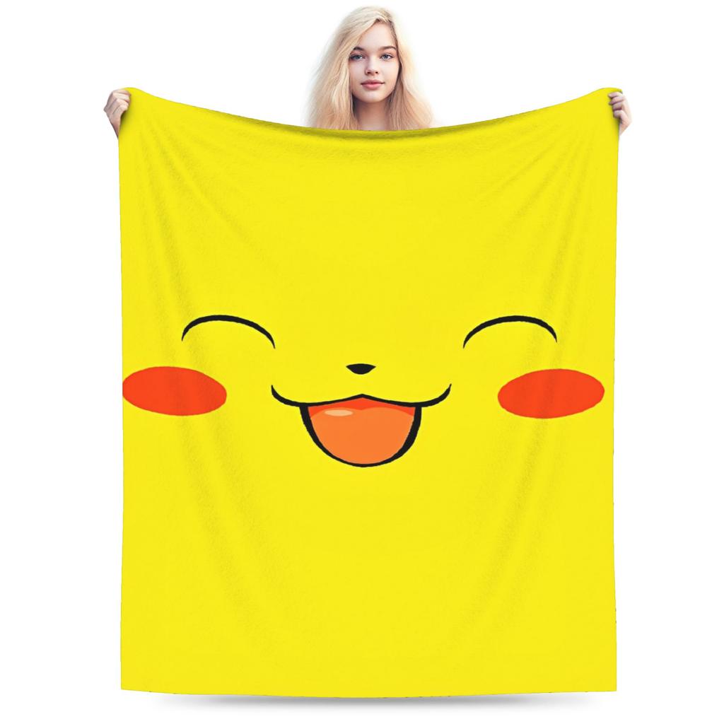 Funny 3D Pikachu Dotted Face Blanket Pokemoned Travel Flannel Bedding Throws For Living Room Soft Warm Quality Bedspread Gift