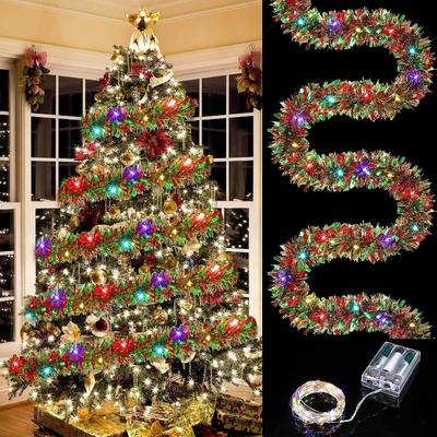 5M Christmas Tinsel Garland with LED Lights for Xmas Tree Hanging Decor Metallic Shinny With LED Lights Christmas Decorations