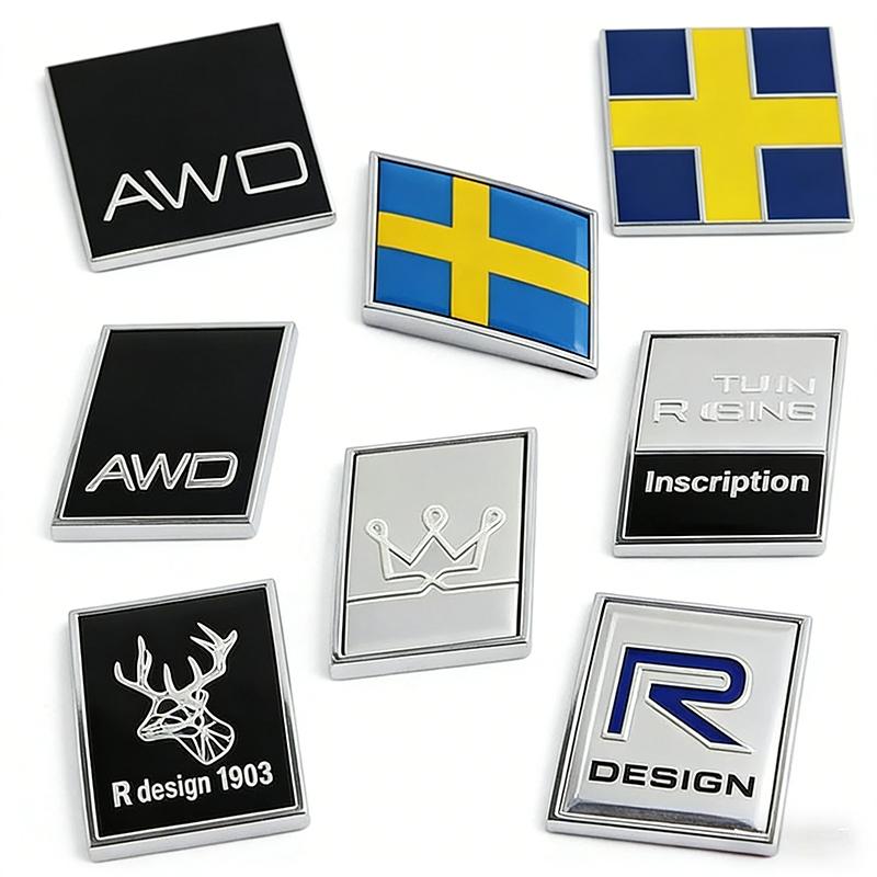 AALK1 3D Metal Chrome R-Type AWD Badge Swedish Flag Moose Emblem Sticker for Volvo V40 XC60 XC90 C30 V60 - Auto Trunk/Fender Exterior