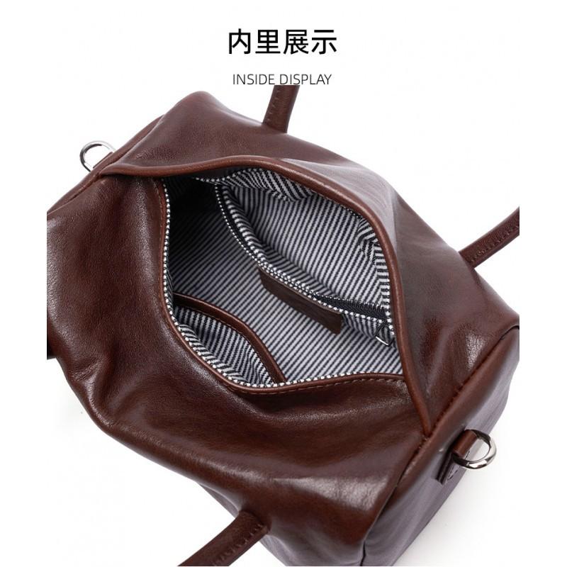 Genuine Leather Women's Bag Cross-border Cross-body New Top-layer Crystal Vegetable Tanned Tire Cowhide Portable Same Retro Boston