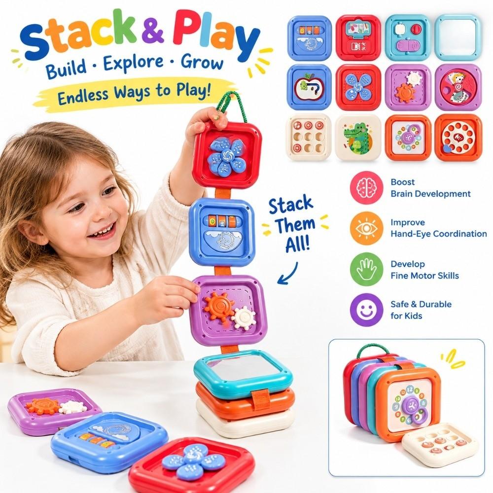 1 Set Fine Motor Training Busy Cube Stacking Toy Smooth Edge Sensory Hexahedron Toy Travel Toy