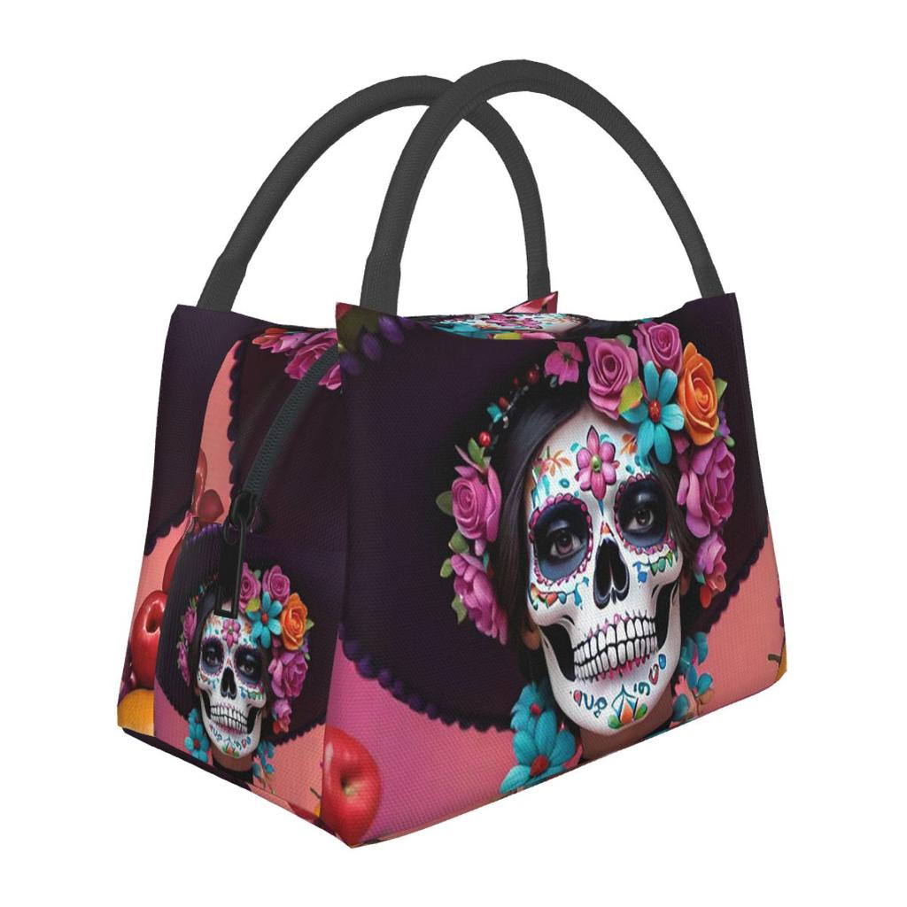 Day Of The Dead Sugar Skull Mexican Girl Insulated Lunch Bag for School Bento Storage Food Boxes Portable Container Cooler