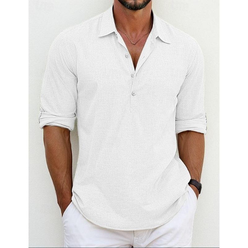 Men's Breathable Long-sleeved Lapel Cotton Linen Shirts with Shoulder Straps