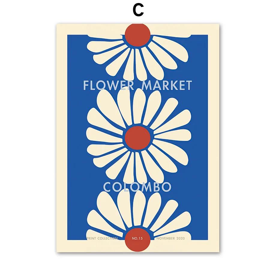 Nordic Abstract Flower Market Leaf Illustration Wall Art Posters and Prints Canvas Painting Wall Pictures for Living Room Decor