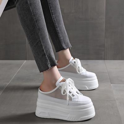 Fashion 12CM Patent Cloth Platform Wedge Comfy High Brand Breathable Summer Bao Toe Ladies Slippers Chunky Sneaker Casual Shoes