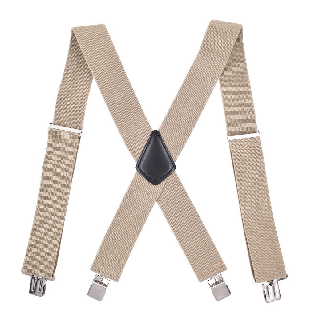 Men's 5CM Wide X-Back Suspenders Elastic 4 Clips Heavy Duty Adjustable Braces