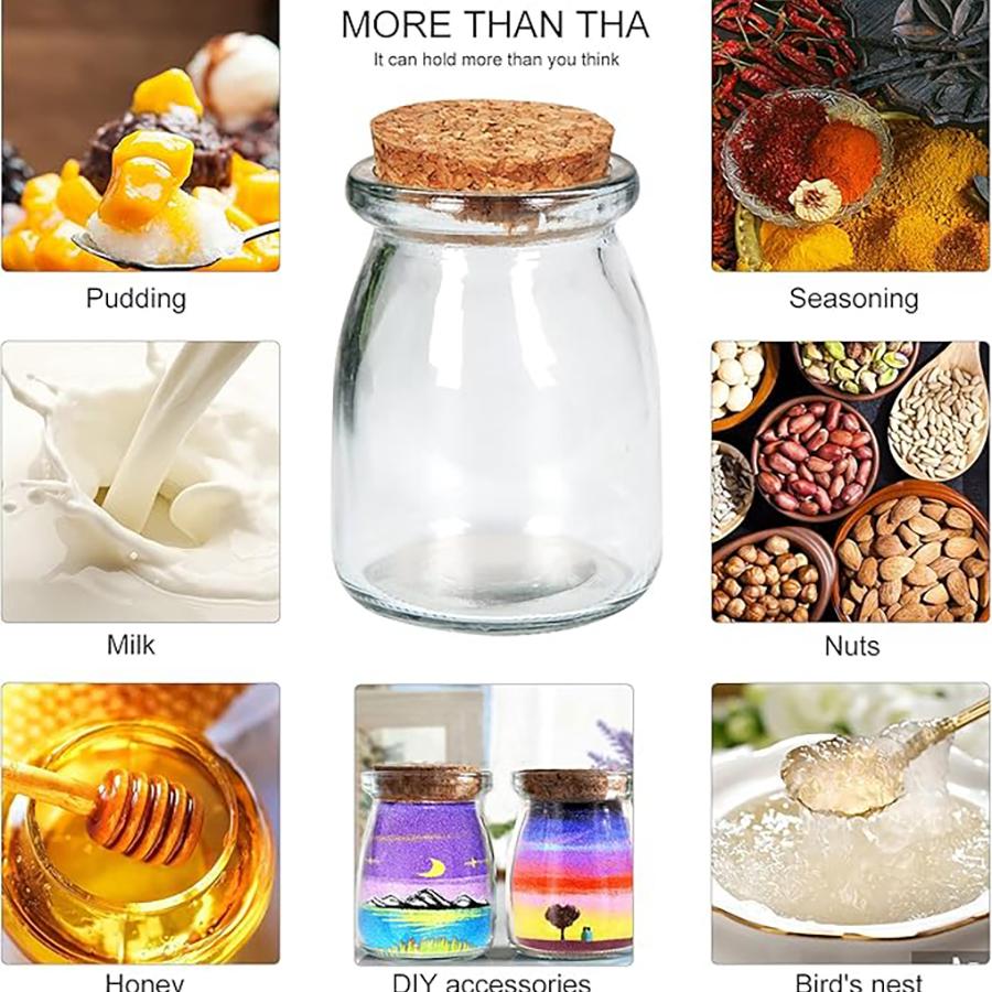 Decorative Glass Bottle with Cork Stopper 100ml Clear Glass Bottle with Cork Stoppers Pudding Jars 3.4oz Mini Yogurt Mason Jar