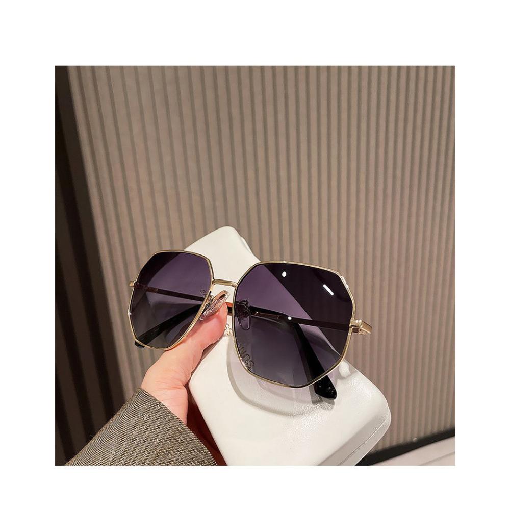Transparent Blue Versatile Sunglasses Men's and Women's Polygonal Metal Driving Sunglasses Korean Version Tide Seaside Travel Glasses Women