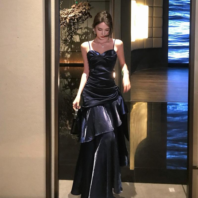 Premium Leichter Luxus Bar Mitzvah Geburtstagsparty Kleid Kleid Retro Urlaub Rüschenrand Trägerkleid