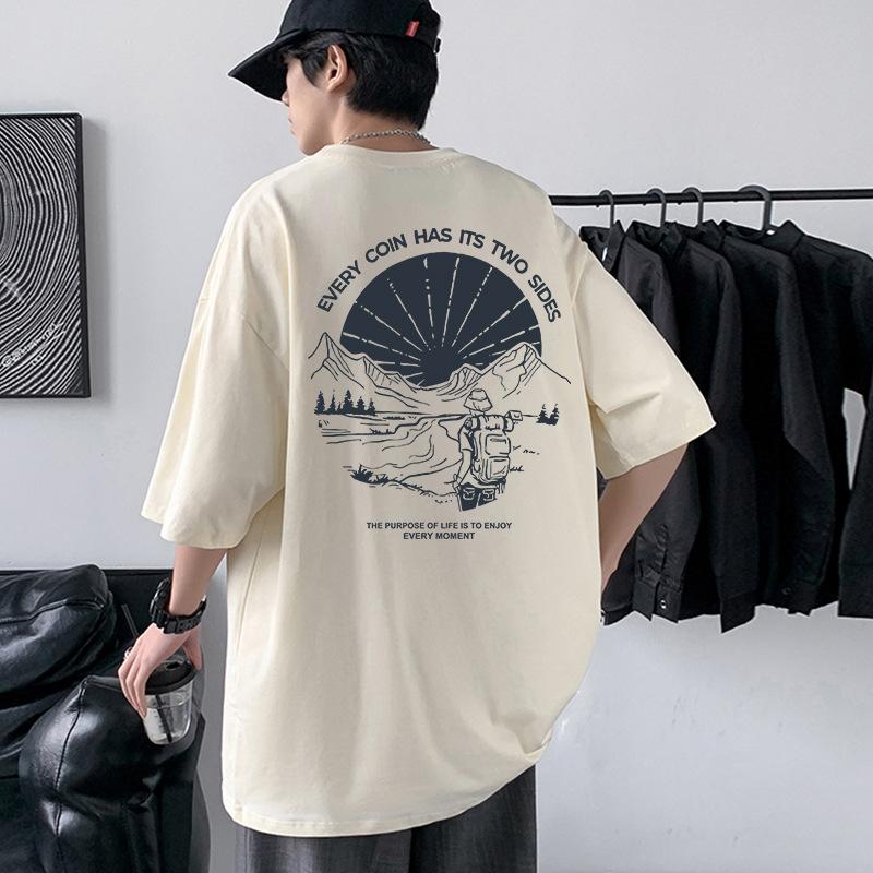 Heavyweight Combed Cotton T-Shirt Men's Oversized Drop Shoulder O-neck Tee