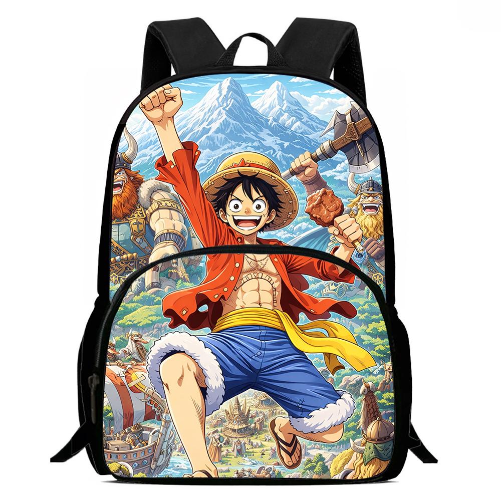 One Piece 15 Inch Front Pocket Backpack for Boys Girls Best Gifts Lightweight Durable Cartoon School Bookbag for Children Travel