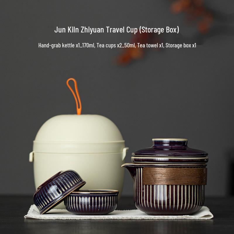 Five Great Kilns Portable Travel Tea Set: One Pot and Two Ceramic Cups Souvenir Gift