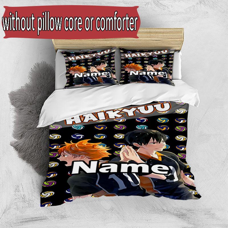 3-teiliges Bettbezug-Set (1 * Bettbezug + 2 * Kissenbezug, ohne Kern), Maßgeschneidertes Haikyu Muster Bettwäscheset, Heim Schlafzimmer Dekor Geschenk